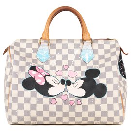 Louis Vuitton-Louis Vuitton Speedy Handbag 30 checkered azure pattern "Minnie & Mickey in Love" by PatBo!-Beige