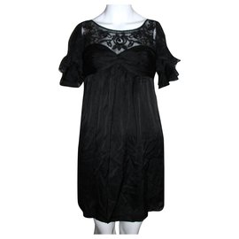 Temperley London-vestido de seda y encaje-Negro
