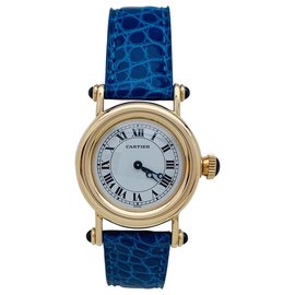 Cartier-Cartier "Diabolo" watch in yellow gold, cuir.-Other