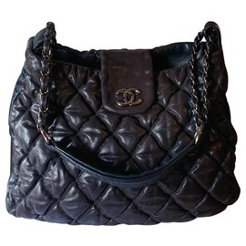 Chanel-Chanel quilted leather bag-Grey,Dark brown