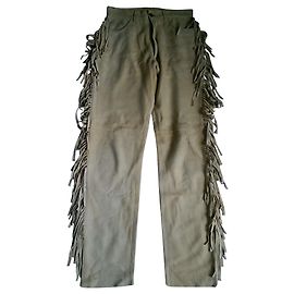 Autre Marque Gelbe Wildlederhose mit Fransen Gelb