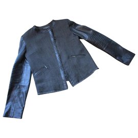 Autre Marque-Jacket / perfecto wool and leather, 42.-Grey