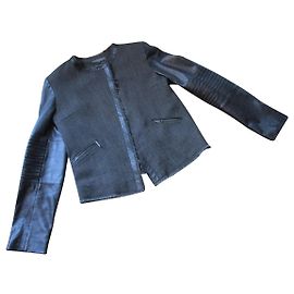 Autre Marque Giacca / lana perfetta e pelle, 42. Grigio