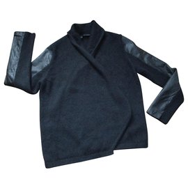 The Kooples-Gilet laine et cuir, taille L-Noir
