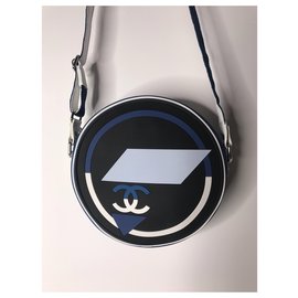 Chanel-CHANEL HAND BAG IN CANVAS AND GUM .-Black,White,Navy blue