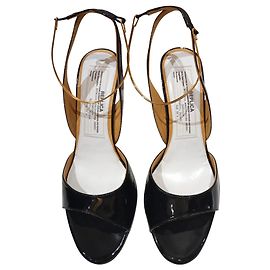 Maison Martin Margiela Black Patent Leather Metallic Sandals Black