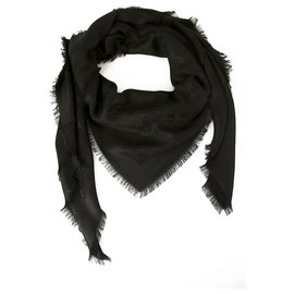 Louis Vuitton-Louis Vuitton monogram black Tone on tone shawl weaved jacquard silk M71329-Black