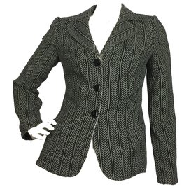 Armani Chevron print wool jacket Black White