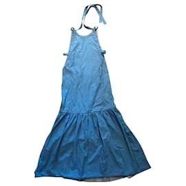 Louis Vuitton-Halterneck blue cotton dress-Blue