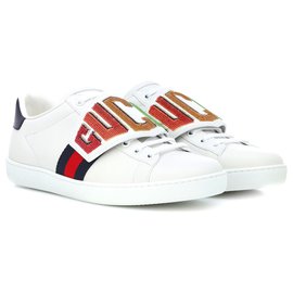 Gucci-Mit GUCCI Ace verzierter Ledersneaker-Weiß