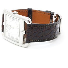 Hermès-CAPE COD sizeM CROCO-Silvery