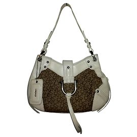 Dkny Donna Karan New York Monogram Logo couro e lona Mini Bolsa Marrom Branco