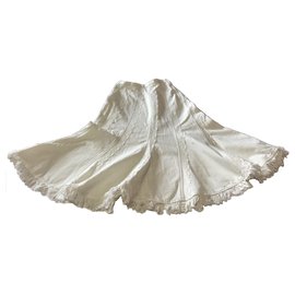 Autre Marque-Scapa White Lace Embellished Fringed Denim Skirt-White