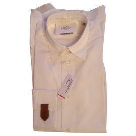 Hermès-Chemise ajustée Col droit souple popeline-Blanco