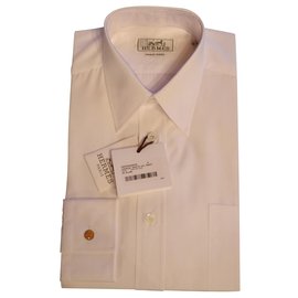 Hermès-Chemise droite col droit popeline-Bianco