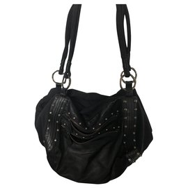 Autre Marque Bolsa de mão em couro e tecido preto Preto