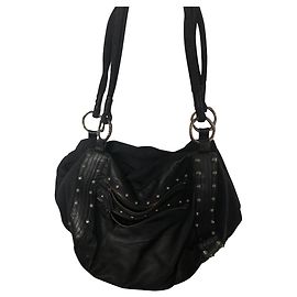 Autre Marque Borsa a mano in pelle e tessuto nero Nero