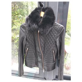 Autre Marque-leather jacket detachable collar-Black
