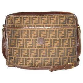 Bolsa e couro de lona vintage Zucca FENDI Marrom Bege