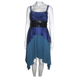 Halston Heritage-Asymmetric dress-Black,Blue,Green