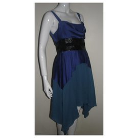 Halston Heritage-Vestido assimétrico-Preto,Azul,Verde