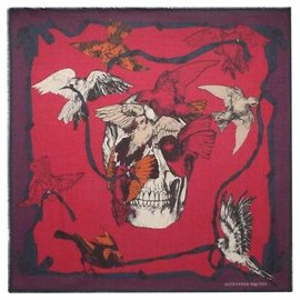 Alexander Mcqueen-Birdy Skull Scarf-Pink,White,Orange,Purple,Dark blue