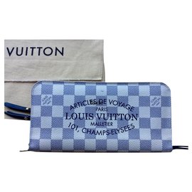 Louis Vuitton-Cartera larga Louis Vuitton Damier Azur modelo "Inusual"-Azul,Beige