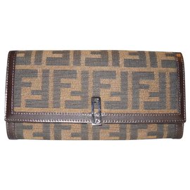 Fendi-FENDI wallet Zucca fabric and leather-Brown,Beige