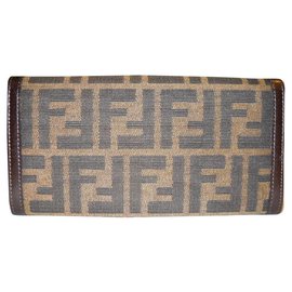 Fendi-FENDI wallet Zucca fabric and leather-Brown,Beige