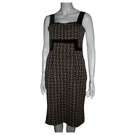 Diane Von Furstenberg Robe Tai avec des accents métalliques Marron Noir Métallisé
