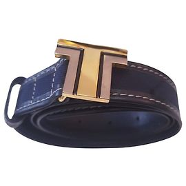 Lanvin Navy Blue Leather and Canvas Belt 70cm Navy blue