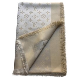 Louis Vuitton-Sciarpa Monogram-Bianco,D'oro
