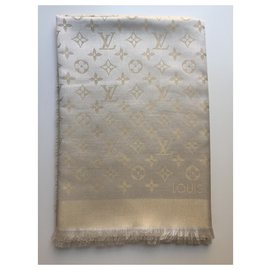 Louis Vuitton-Sciarpa Monogram-Bianco,D'oro