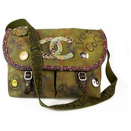 ChanelGraffiti Sur Le Pavement Sac édition limitée Khaki Canvas Messenger Bag Kaki