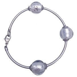 Pulseira Chanel de aço inoxidável e contas transparentes Prata Cinza