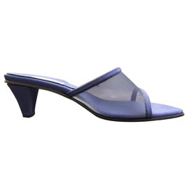 Emporio Armani-EMPORIO ARMANI Blue Canvas Mules Sandals NEW-Blue