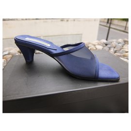 Emporio Armani-EMPORIO ARMANI Sandalias de lona azules mulas NUEVO-Azul