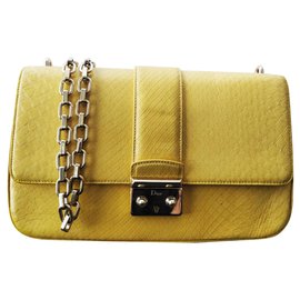 Christian Dior Miss Dior Python Leather Handbag Yellow Yellow