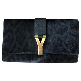 Yves Saint Laurent Chyc Schwarz Leopardenprint Dunkelblau