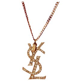 Yves Saint Laurent-YSL CRYSTAL SIGLE PENDANT-Golden