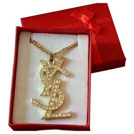 Yves Saint Laurent-YSL CRYSTAL SIGLE PENDANT-Golden