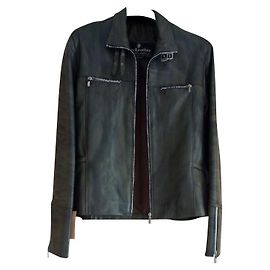 Autre Marque Giacca in vera pelle verde e nera Verde scuro