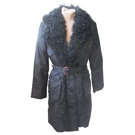Balmain Black Down Jacket with Lamb Fur Collar Black