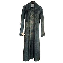 Autre Marque Faded gray crystal leather coat Grey Dark green