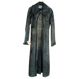 Autre Marque-Manteau en cuir cristal gris délavé-Gris,Vert foncé
