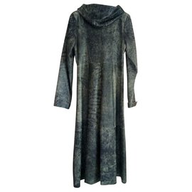 Autre Marque-Manteau en cuir cristal gris délavé-Gris,Vert foncé