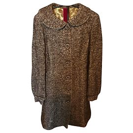 Autre Marque Nolita Chevron Wool Coat Brown Beige Brown
