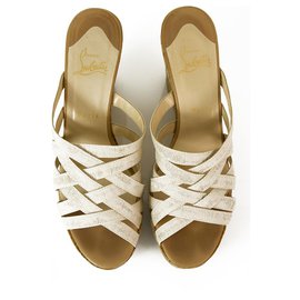 Christian Louboutin-Christian Louboutin Ivory Strappy Cork Platform Wedges Slingback Anckle Strap 39-Beige