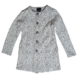 Cynthia Rowley Wool and Polyester Coat White Grey Size L White Grey