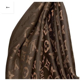 Louis Vuitton-Foulard Louise Vuitton monograma brilho-Marrom,Dourado